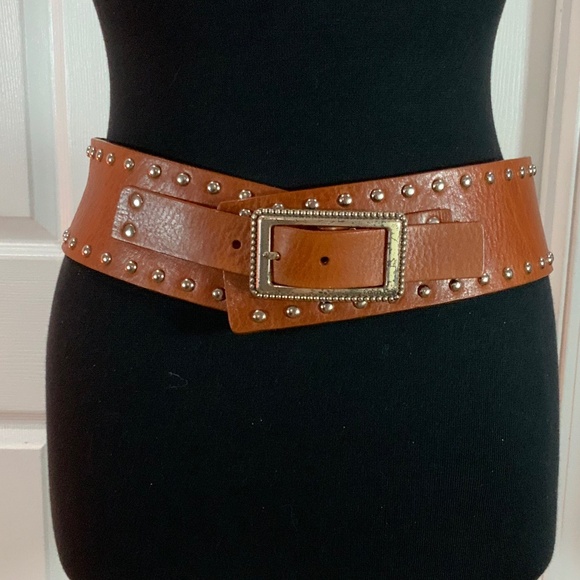 Calvin Klein Leather Brown Studded Wide Belt Size Small - Picture 1 of 5